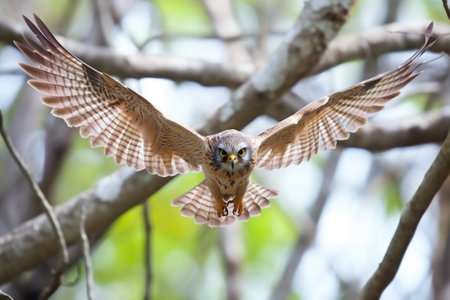 a kestrel hanging in mid-air hunting for prey, created with generative aiの素材