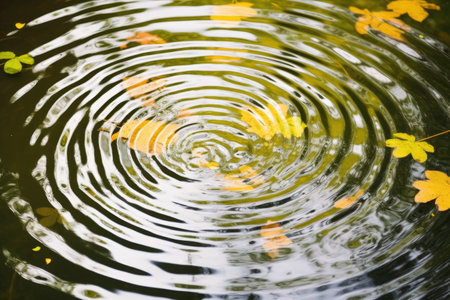 water ripples spreading from a floating leaf, created with generative aiの素材