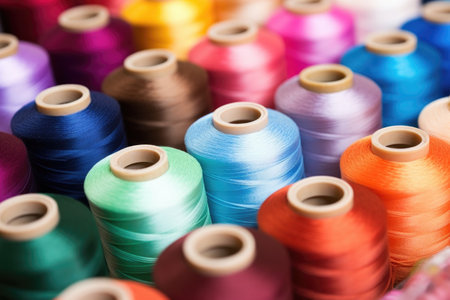 picture of thread spools in various shades, created with generative aiの素材