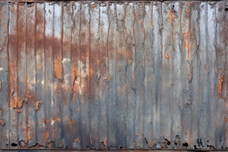 close-up shot of worn-out steel panel, created with generative aiの素材