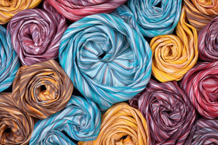 silken ribbons twirled into spiral patterns, created with generative aiの素材