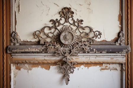 ornate ironwork detailing against rustic plaster walls, created with generative aiの素材