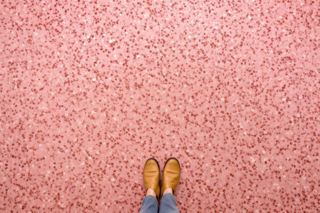 polished pink terrazzo floor with large flecks, created with generative aiの素材