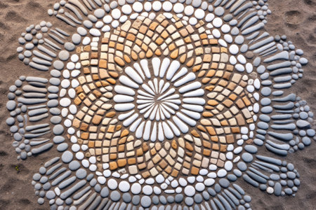 intricate pebble design on a pavement, created with generative aiの素材