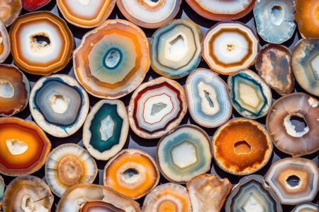 array of diverse agate slices, created with generative aiの素材