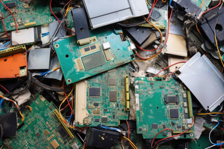 close up of a broken electronic device, e-waste, created with generative aiの素材