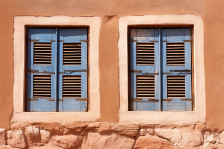 close-up of traditional wooden pueblo window shutters, created with generative aiの素材