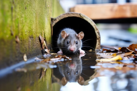 rat exploring an open sewer lid, created with generative aiの素材