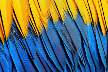 contrast of a blue and yellow macaw feather, created with generative aiの素材