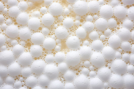 close-up of white foam bubbles on a dish sponge, created with generative aiの素材