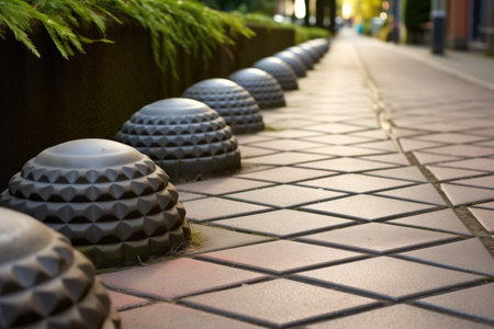 tactile paving truncated domes on a sidewalk, created with generative aiの素材