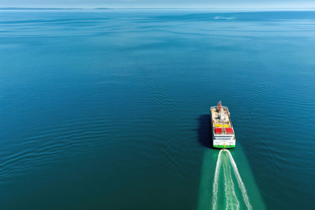 top view of a ferry crossing the sea, created with generative aiの素材