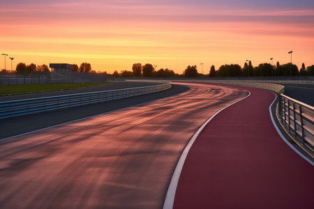 an empty cycling racetrack at sunrise, created with generative aiの素材