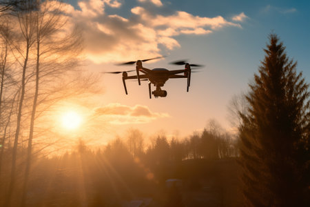 backlit photography of a drone against sunlight, created with generative aiの素材