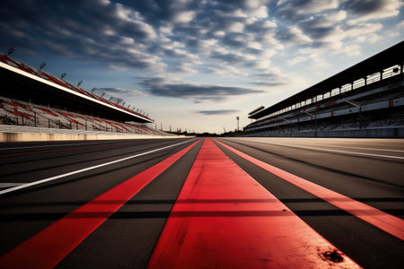 a racetracks finish line from a low angle, created with generative aiの素材