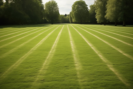 rugby field mowed in a crisscross pattern, created with generative aiの素材