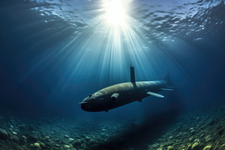 submarine surfacing from the depths of a calm sea, created with generative aiの素材