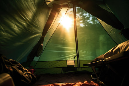 light illuminating from inside a camping tent, created with generative aiの素材