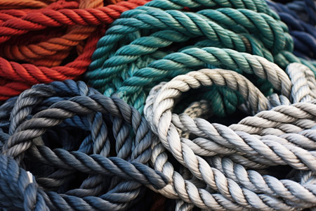 close-up of nautical knots on a docked boats rope, created with generative aiの素材