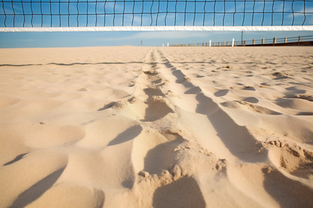empty volleyball sand court with clear net, created with generative aiの素材