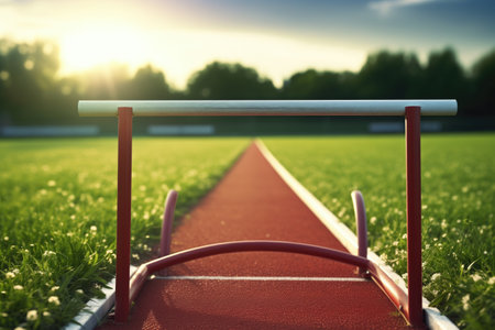 close-up of a hurdle on a field track, created with generative aiの素材