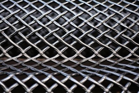 close-up of mesh-pattern metal park bench, created with generative aiの素材