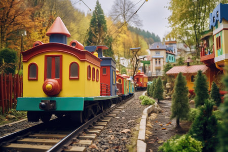 a mini express train in an amusement park, created with generative aiの素材