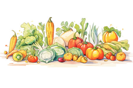 organic vegetables beside non-organic ones, created with generative aiの素材