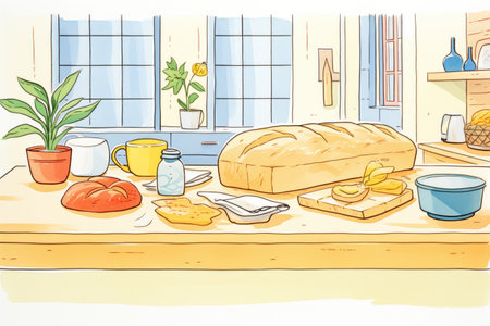 freshly baked loaves from a community bread-making class, created with generative aiの素材