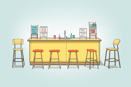 series of bar stools arranged in front of a stage, created with generative aiの素材