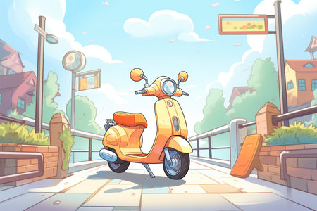 e-scooter parked on an empty pedestrian bridge, created with generative aiの素材