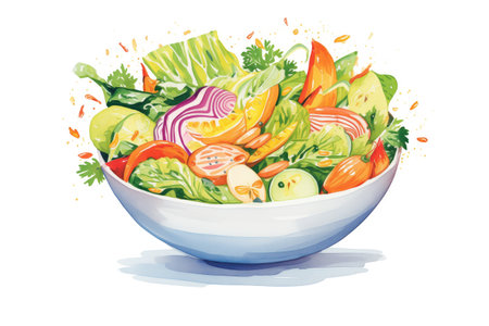 vibrant salad bowl featuring various colors of vegetables, created with generative aiの素材