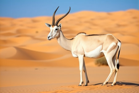 an arabian oryx in the hot desert, created with generative aiの素材