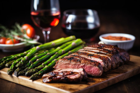 grilled duck paired with crispy grilled asparagus, created with generative aiの素材