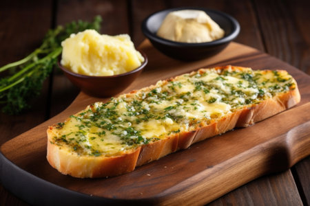 grilled garlic bread with a slathering of butter on top, created with generative aiの素材
