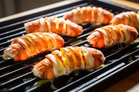 lobster tails over a stovetop griddle with natural light, created with generative aiの素材