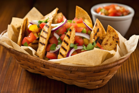 grilled tofu taco assortment served in a basket, created with generative aiの素材