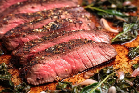close up of steak rubbed with diverse dried herbs, created with generative aiの素材