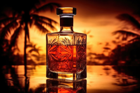 filtered image of a rum bottle with backlit, created with generative aiの素材