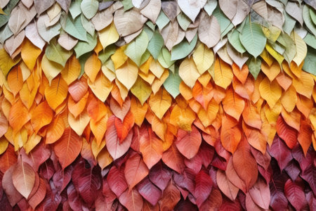 arranged layers of differently colored autumn leaves, created with generative aiの素材