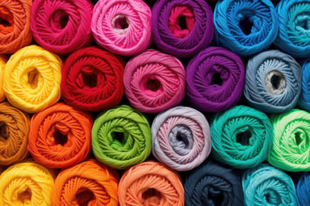 vibrantly dyed yarn crochet surface, created with generative aiの素材