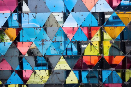 diamond plate reflecting colors from nearby painted wall, created with generative aiの素材