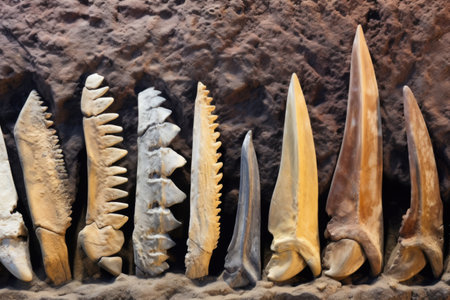 shark teeth fossils arranged by size, created with generative aiの素材