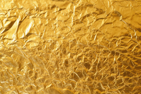 glittering pattern of crumpled gold foil, created with generative aiの素材