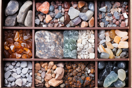 a top view of a box of rock samples, created with generative aiの素材