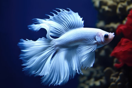 siamese fighting fish with body fungus, fluffy white spots on body, created with generative aiの素材