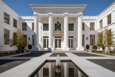 wide shot showing symmetry in a greek revival museum facade, created with generative aiの素材