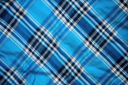 macro shot of blue tartan bandana fabric, created with generative aiの素材