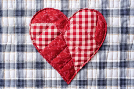 single stitched quilted heart on a cloth, created with generative aiの素材