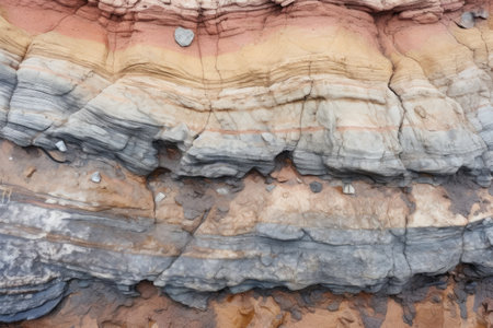 close shot of layered sedimentary rocks, created with generative aiの素材
